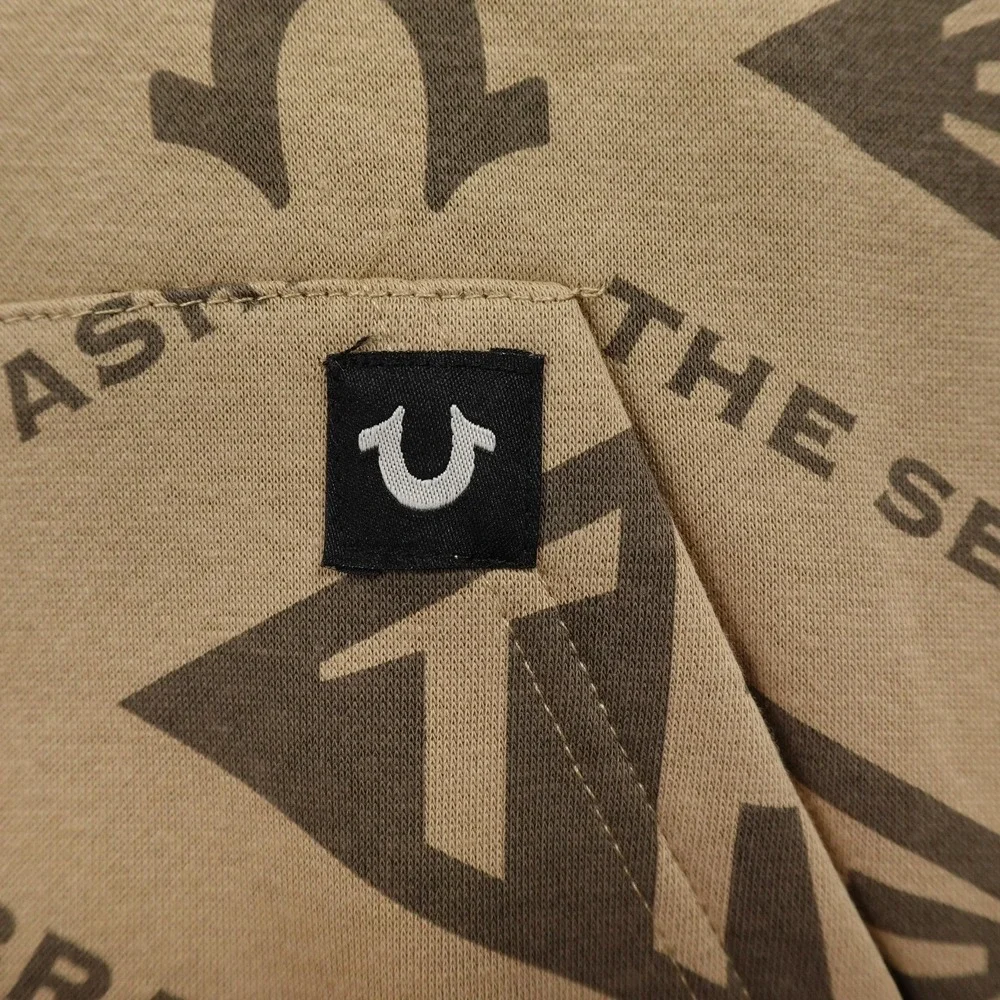 NEW True Religion Hoodie Mens L Beige‎ Horseshoe Logo Full Zip Sweatshirt Jacket